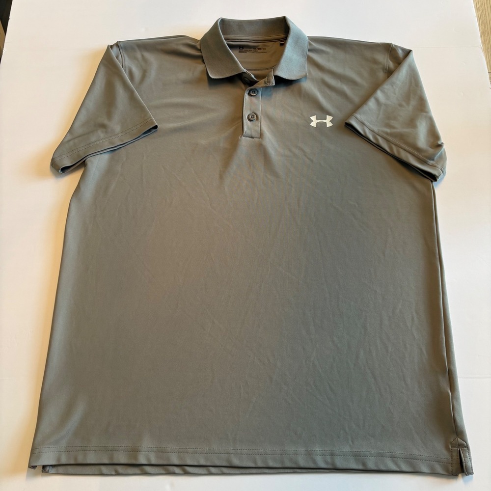 Under‎ Armour Polo Shirt Mens XXL Gray HeatGear Short Sleeve Loose Fit Logo
